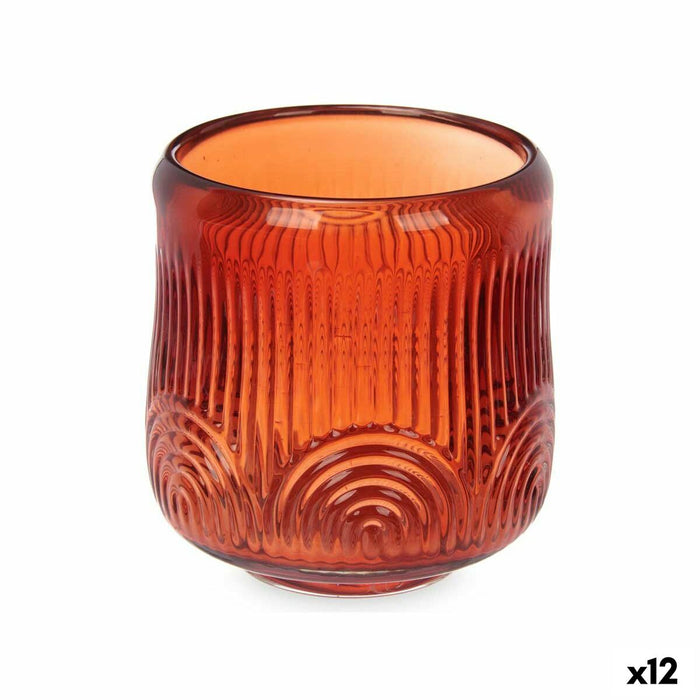 Candleholder Gift Decor Orange Tile Crystal 9 x 9,5 x 9 cm Stripes (12 Units)