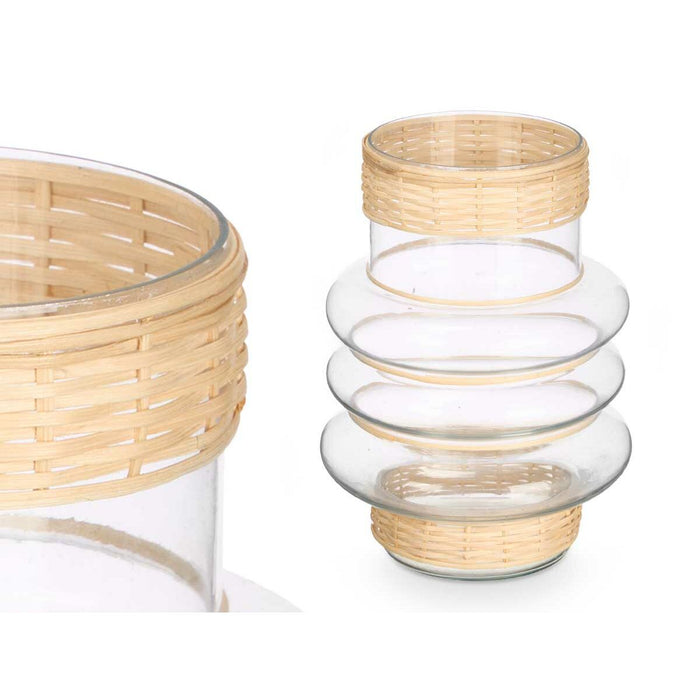 Candleholder Gift Decor Transparent Natural Glass Rattan 18 x 24 x 18 cm (6 Units)