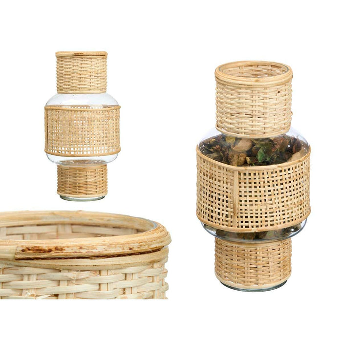 Candleholder Gift Decor Transparent Natural Glass Rattan 15,5 x 31 x 15,5 cm (6 Units)