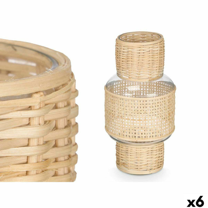 Candleholder Gift Decor Transparent Natural Glass Rattan 15,5 x 31 x 15,5 cm (6 Units)
