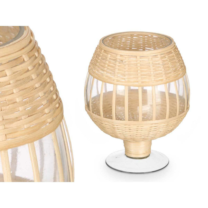 Candleholder Gift Decor Transparent Natural Glass Rattan 18 x 22 x 18 cm (6 Units)