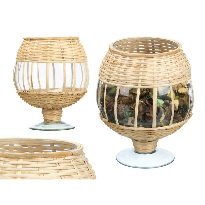 Candleholder Gift Decor Transparent Natural Glass Rattan 18 x 22 x 18 cm (6 Units)