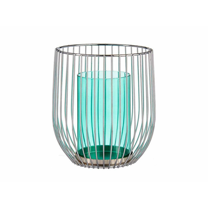 Candleholder Gift Decor Blue Silver Metal Glass 15 x 17 x 15 cm (8 Units)