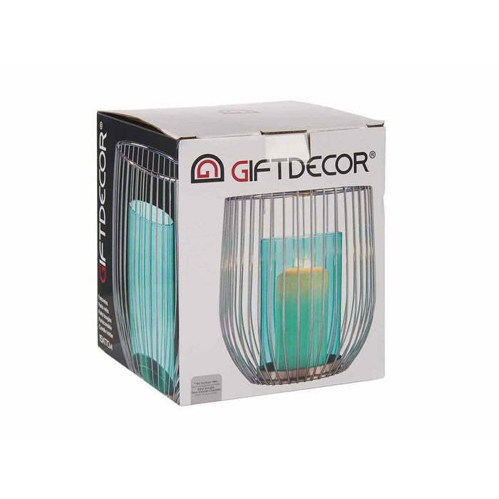 Candleholder Gift Decor Blue Silver Metal Glass 15 x 17 x 15 cm (8 Units)