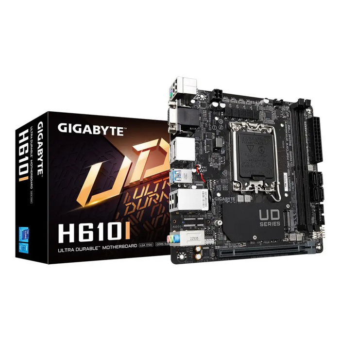 GIGABYTE H610I Motherboard - Supports Intel Core 14th CPUs 4 + 1 + 1 Hybrid Digital VRM up to 5600MHz DDR5 1xPCIe 3.0
