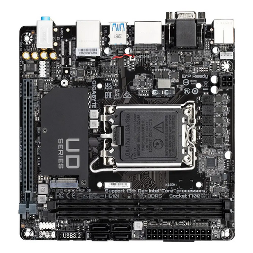 GIGABYTE H610I Motherboard - Supports Intel Core 14th CPUs 4 + 1 + 1 Hybrid Digital VRM up to 5600MHz DDR5 1xPCIe 3.0