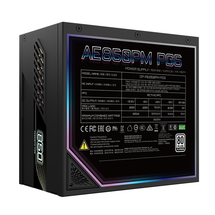 Gigabyte AORUS ELITE P850W 80+ Platinum Power Supply, PCIe 5.1