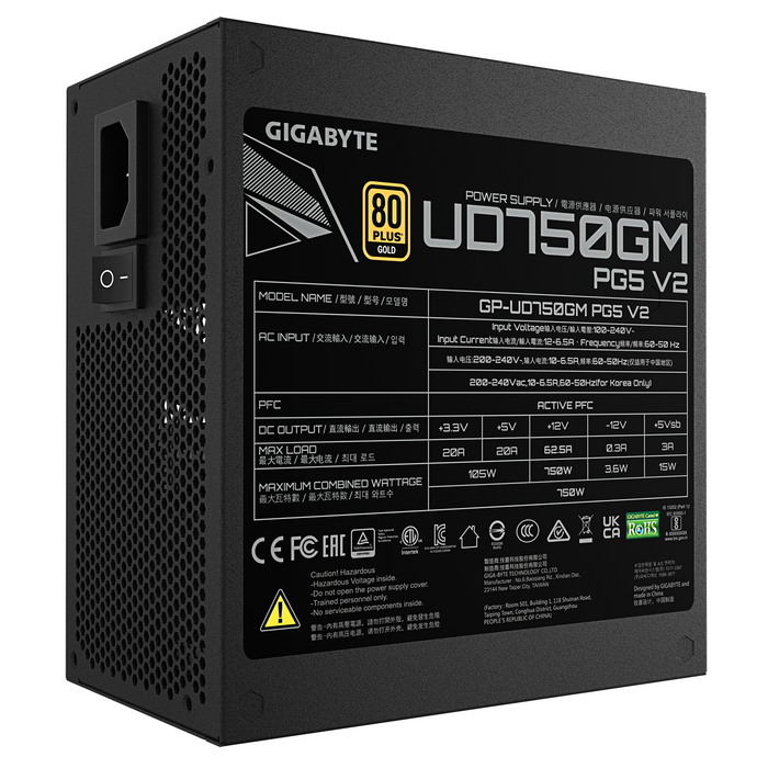 Power supply unit Gigabyte UD750GM PG5 V2, 750W, 80+ GOLD, PCIe 5.1