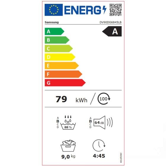 Dryer SAMSUNG DV90DG6845LBU4, 9 kg, AI Dry+, Black