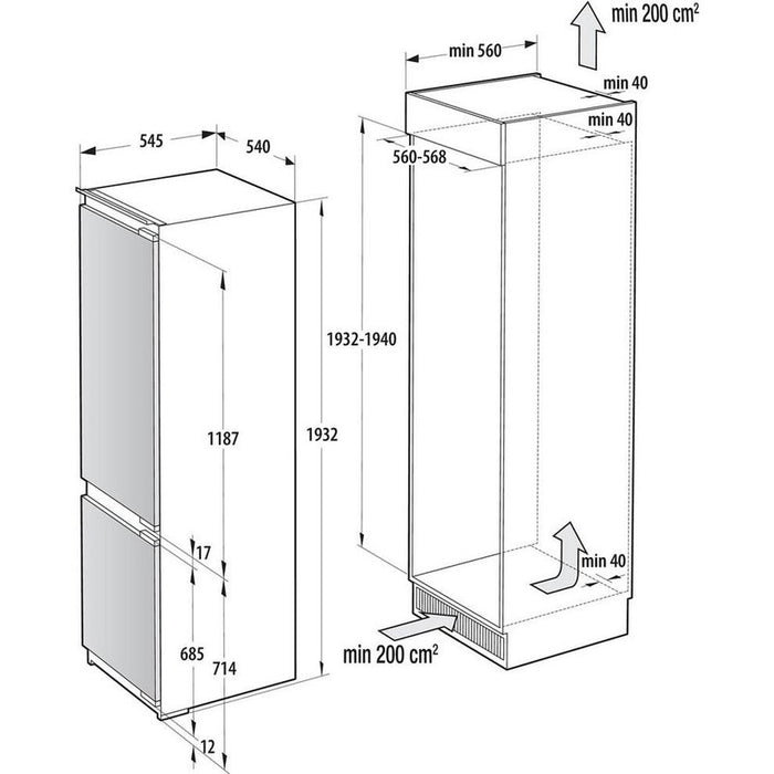 Built-in refrigerator GORENJE NRKI519E82WF, 284 l, NoFrost, 193.2 cm