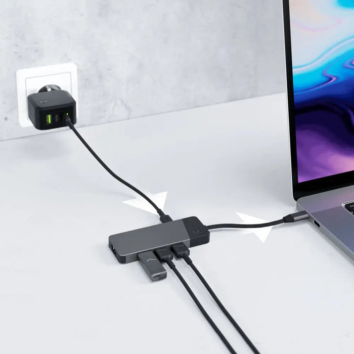 GREEN CELL HUB USB-C ADAPTER GC CONNECT 7W1 (3XUSB 3.1 HDMI 4K 60HZ USB-C PD 85W MICROSD/SD) - Notebooks - docking