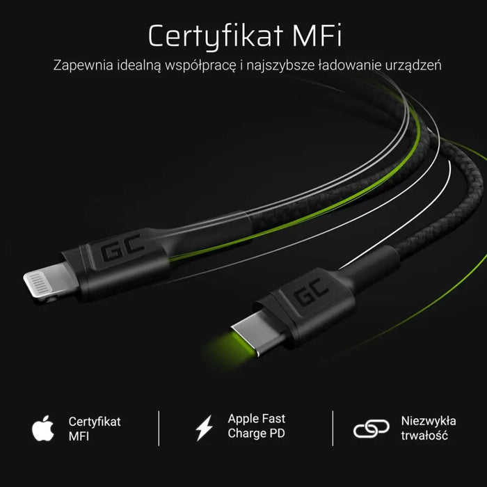 Green Cell KABGC07 lightning cable 1 m Black - USB cablesKBA-USB<<<Cables and adaptersKBA<<<ActionPL