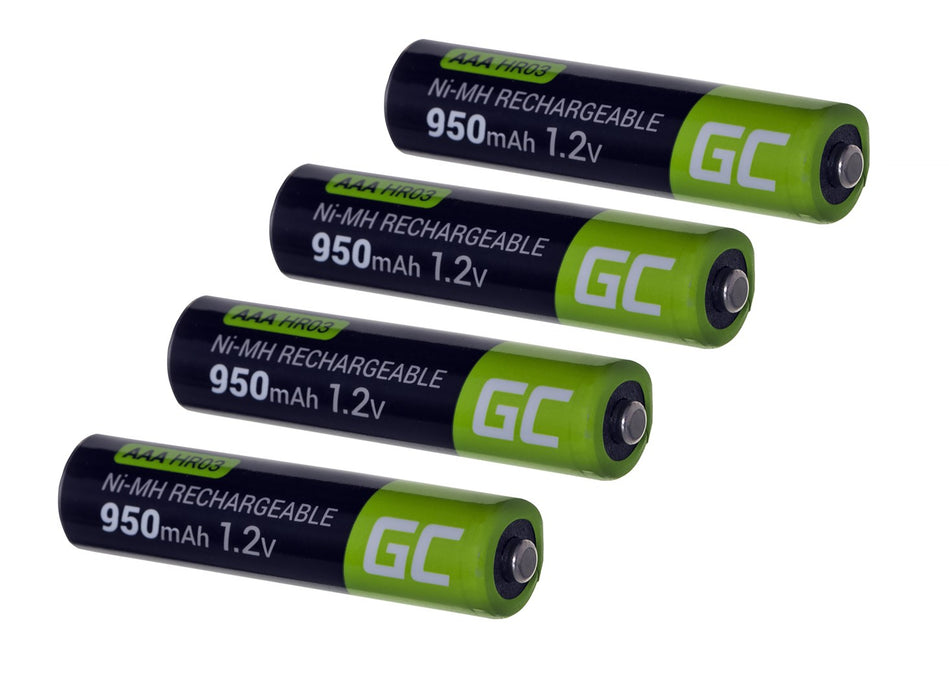 Green Cell Rechargeable Batteries Sticks 4x AAA HR03 950mAh