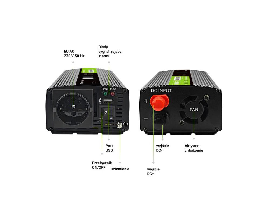 Inverter GREEN CELL, 12/220V, DC/AC, 500W/1000W INVGC12P500LCD LCD, Pure sine wave