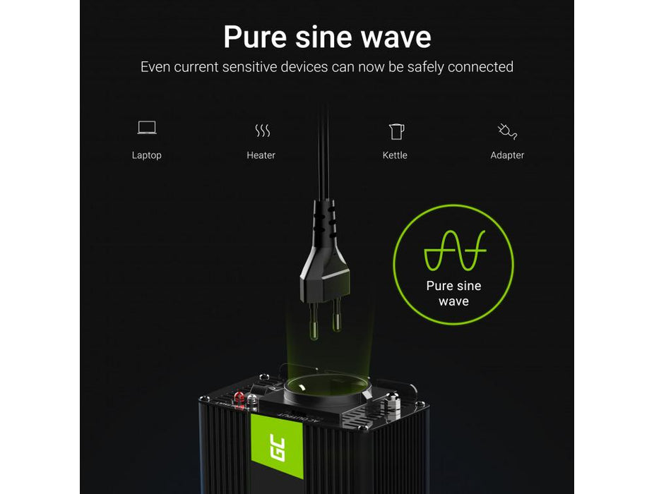 Inverter GREEN CELL, 12V, 300W/600W, Pure Sine Wave
