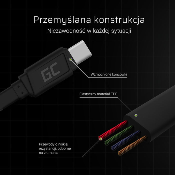 Cable USB - USB-C Green Cell GCmatte, 25cm, with Ultra Charge, QC 3.0