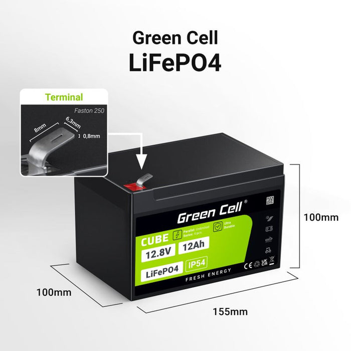 Battery for Uninterruptible Power Supply System UPS Green Cell LFPGC12V12AH 12 Ah