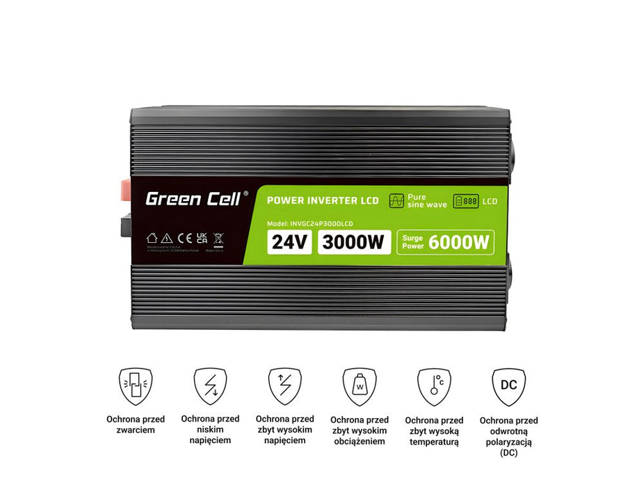 Inverter GREEN CELL, 24/220V, DC/AC, 3000W/6000W, pure sine wave