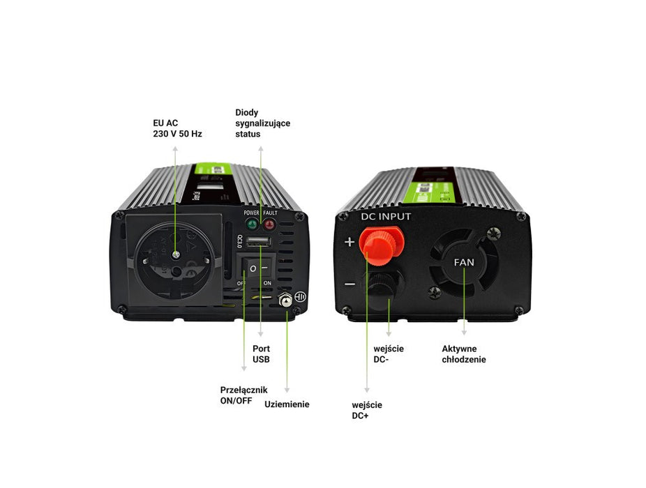Inverter GREEN CELL, 12/220V, DC/AC, 500W/1000W INVGC12P500LCD LCD, Pure sine wave