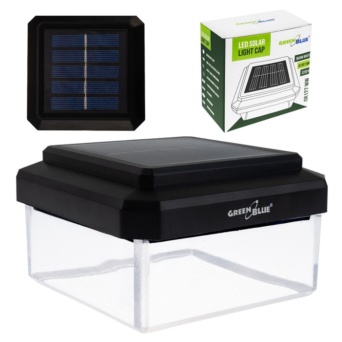 GreenBlue Solar LED Post Light, 100x100mm, Envelope-Shaped Canopy, 3200K, GB128 WW