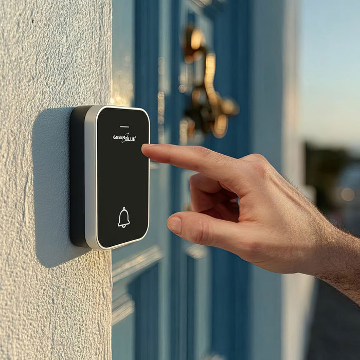 GreenBlue GB157 B Kinetic Battery-free Wireless Dorr Bell, Melodies, Black, Range up to 200m, IP44