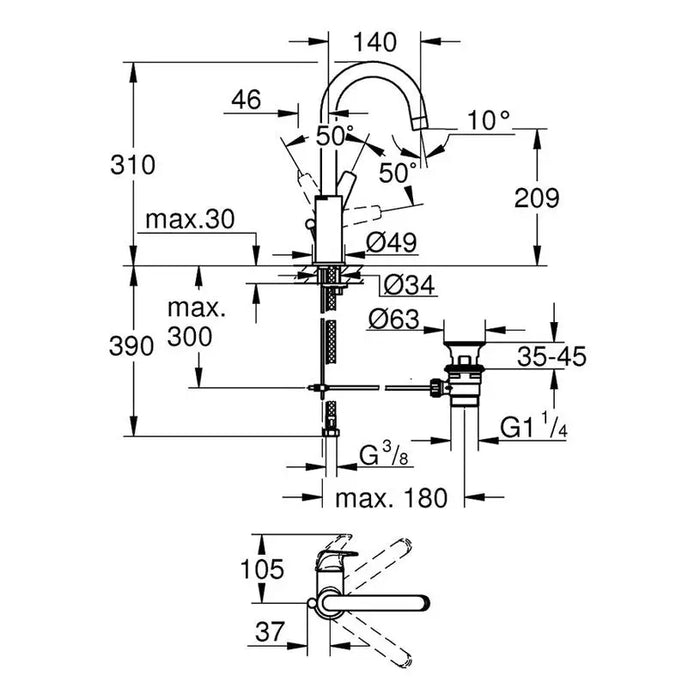 GROHE START FLOW L FAUCET - Смесители<<<Смесители и душове<<<Баня<<<Praktiker&&&Единични смесители<<<Смесители и