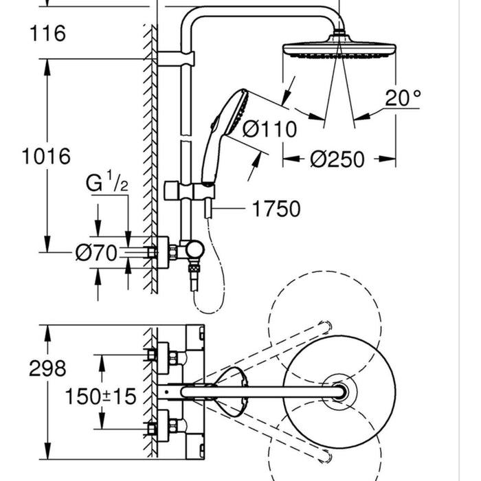 THERMOSTATIC SHOWER SYSTEM 266772431 GROHE VITALIO START 250