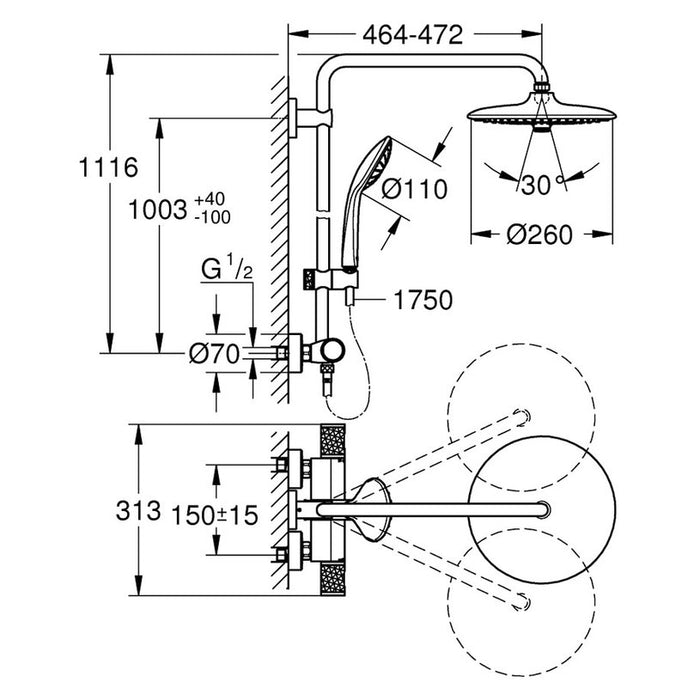 SHOWER SYSTEM THERMOSTATIC GROHE VITALIO JOY 260