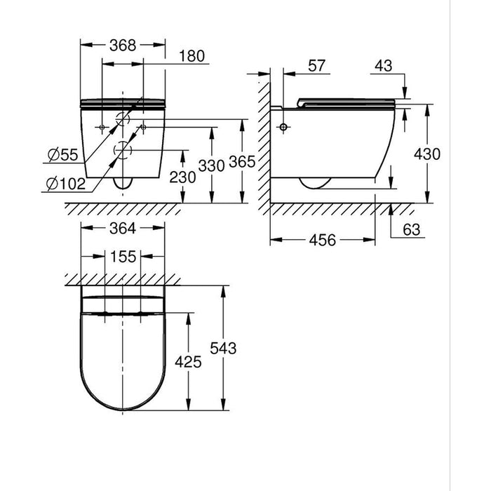 CONSOLE TOILET START ROUND CERAMIC GROHE 103848SH00