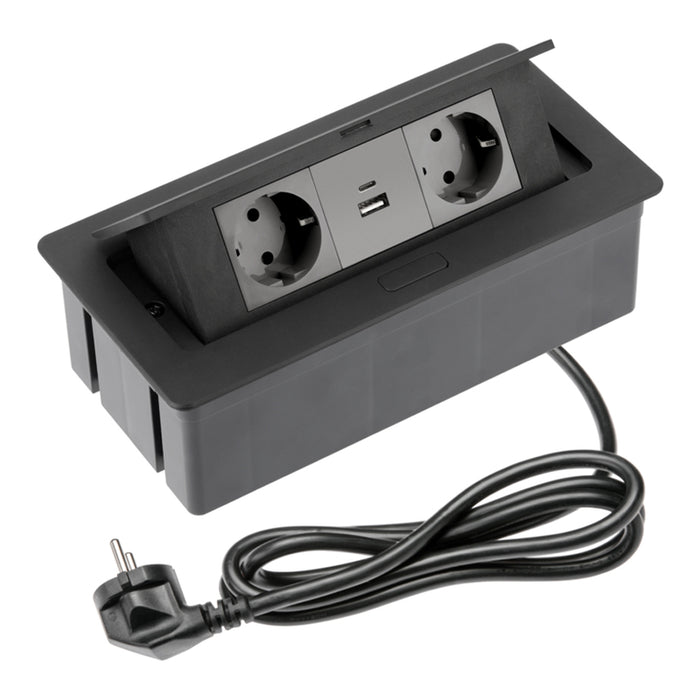 BUILT-IN SWITCH 2 AND USB A+C WITH CABLE 1.5M BLACK GTV SOFT