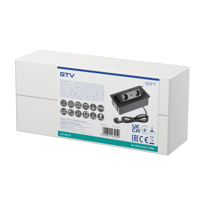 BUILT-IN SWITCH 2 AND USB A+C WITH CABLE 1.5M BLACK GTV SOFT