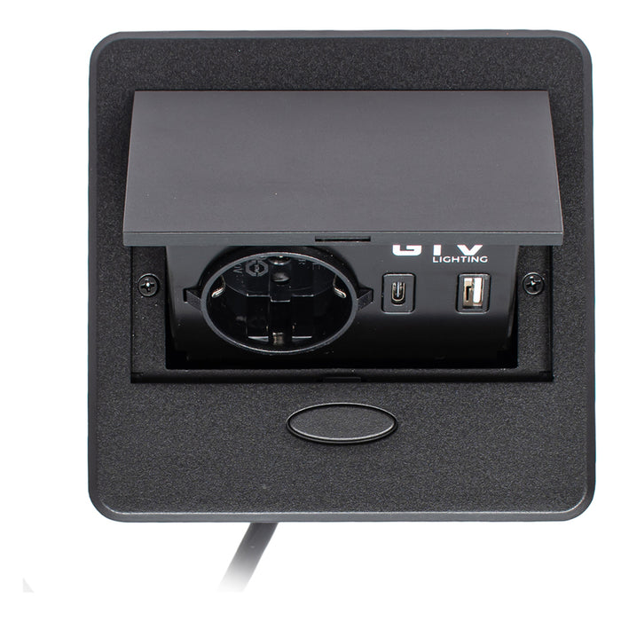 BUILT-IN SWITCH 1 SOCKET AND USB A+C AND CABLE BLACK GTV AVARO