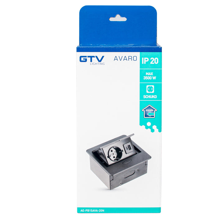 BUILT-IN SWITCH 1 SOCKET AND USB A+C AND CABLE BLACK GTV AVARO