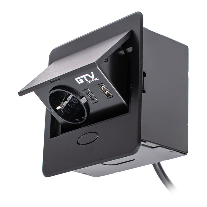 BUILT-IN SWITCH 1 SOCKET AND USB A+C AND CABLE BLACK GTV AVARO