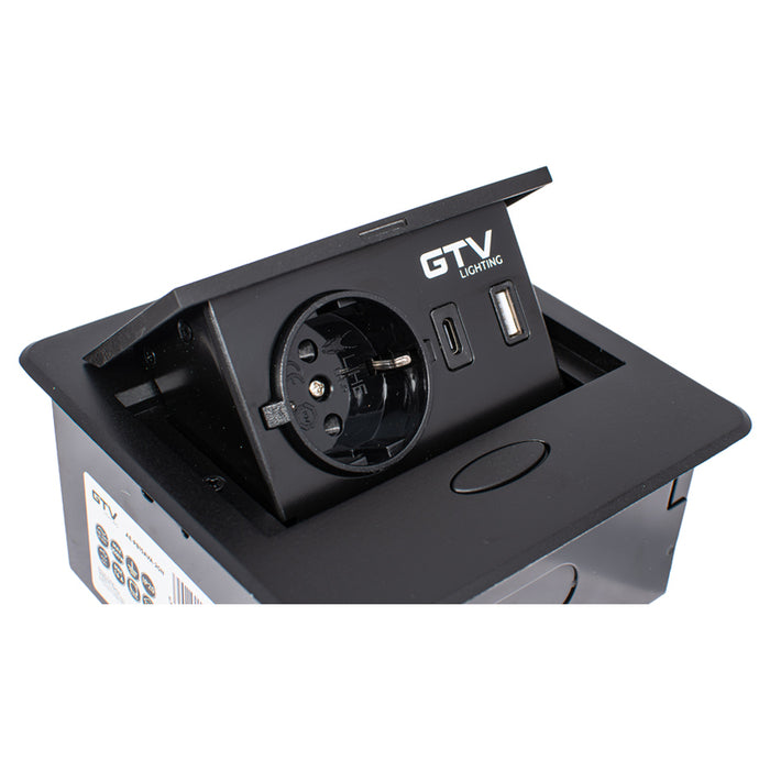 BUILT-IN SWITCH 1 SOCKET AND USB A+C AND CABLE BLACK GTV AVARO