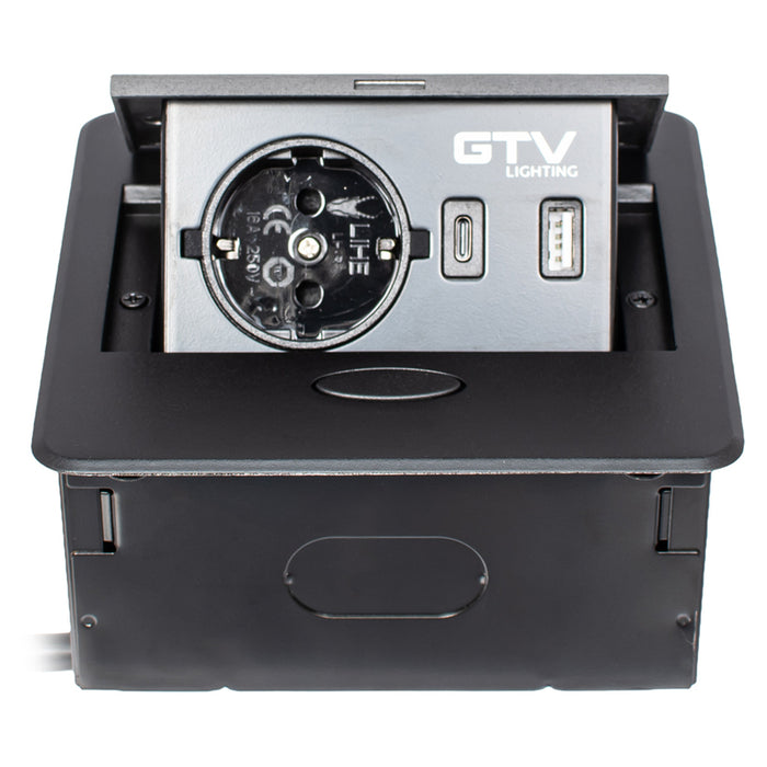 BUILT-IN SWITCH 1 SOCKET AND USB A+C AND CABLE BLACK GTV AVARO