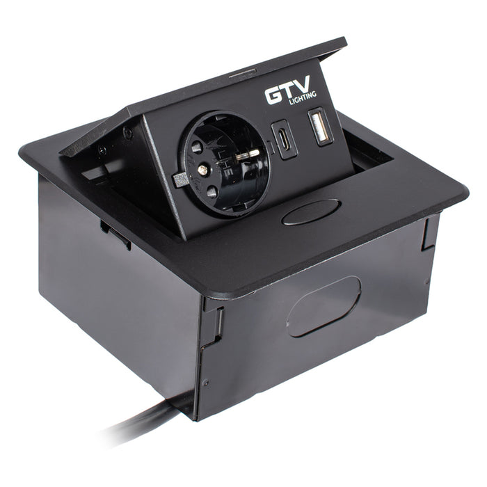 BUILT-IN SWITCH 1 SOCKET AND USB A+C AND CABLE BLACK GTV AVARO
