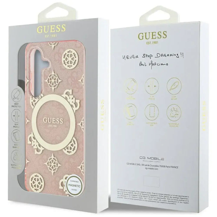 Guess 4G Background Gold Electroplated Peony Pattern MagSafe case for Samsung Galaxy S25 pink - Cell phone cases