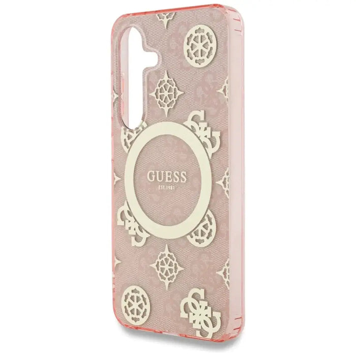 Guess 4G Background Gold Electroplated Peony Pattern MagSafe case for Samsung Galaxy S25 pink - Cell phone cases