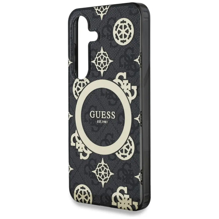 Guess 4G Background Gold Electroplated Peony Pattern MagSafe case for Samsung Galaxy S25 black - Cell phone cases