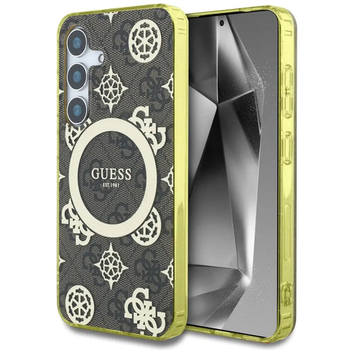 Guess 4G Background Gold Electroplated Peony Pattern MagSafe case for Samsung Galaxy S25 brown - Cell phone cases