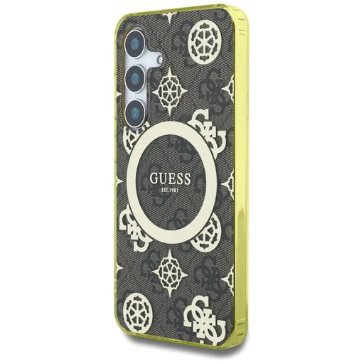 Guess 4G Background Gold Electroplated Peony Pattern MagSafe case for Samsung Galaxy S25 brown - Cell phone cases
