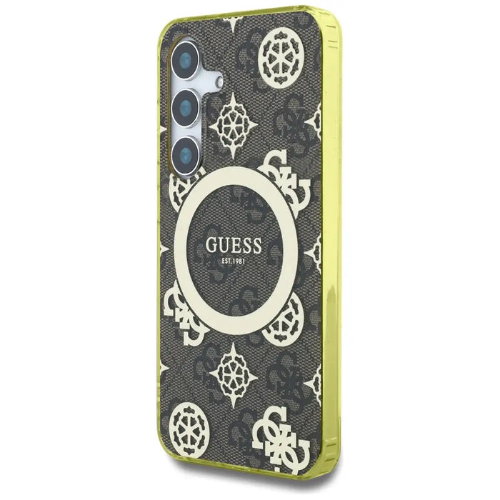 Guess 4G Background Gold Electroplated Peony Pattern MagSafe case for Samsung Galaxy S25 brown - Cell phone cases