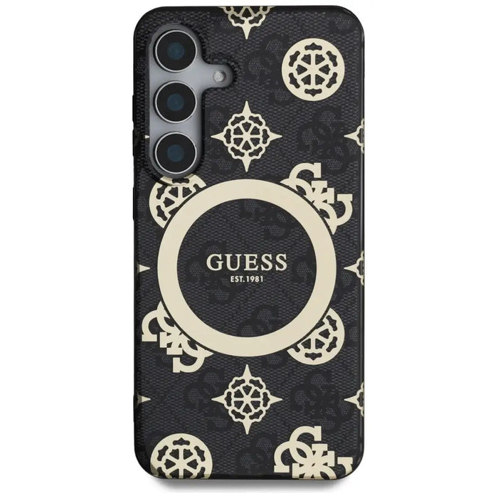Guess 4G Background Gold Electroplated Peony Pattern MagSafe case for Samsung Galaxy S25 black - Cell phone cases