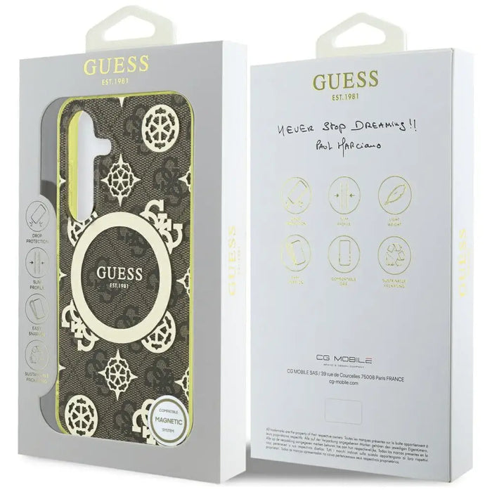 Guess 4G Background Gold Electroplated Peony Pattern MagSafe case for Samsung Galaxy S25 brown - Cell phone cases