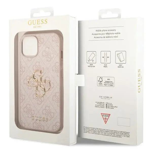 Guess 4G Big Metal Logo iPhone 15 Case - Pink - Cell phone cases and covers<<<HurtelXML