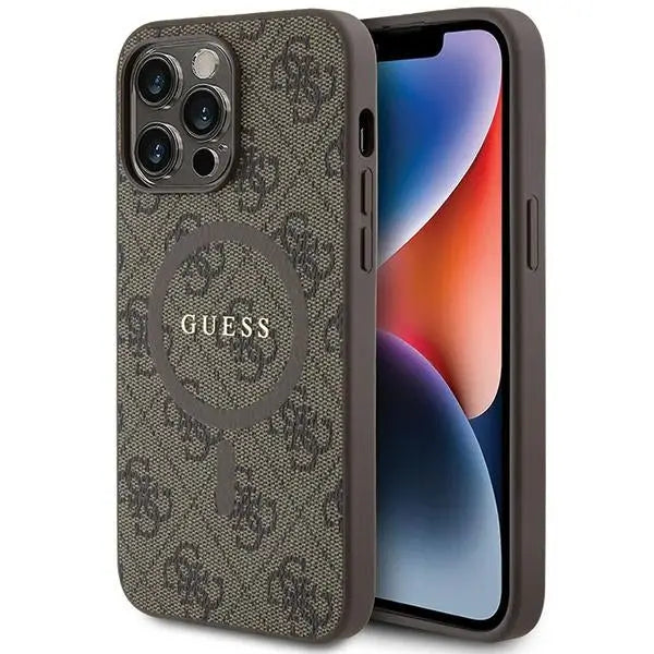 Guess 4G Collection Leather Metal Logo MagSafe Case for iPhone 13 Pro / iPhone 13 - Brown - Cell phone cases