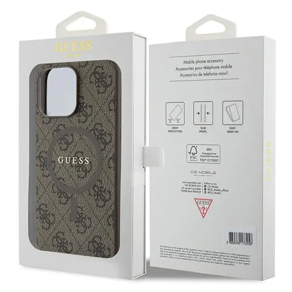 Guess 4G Collection Leather Metal Logo MagSafe Case for iPhone 13 Pro / iPhone 13 - Brown - Cell phone cases