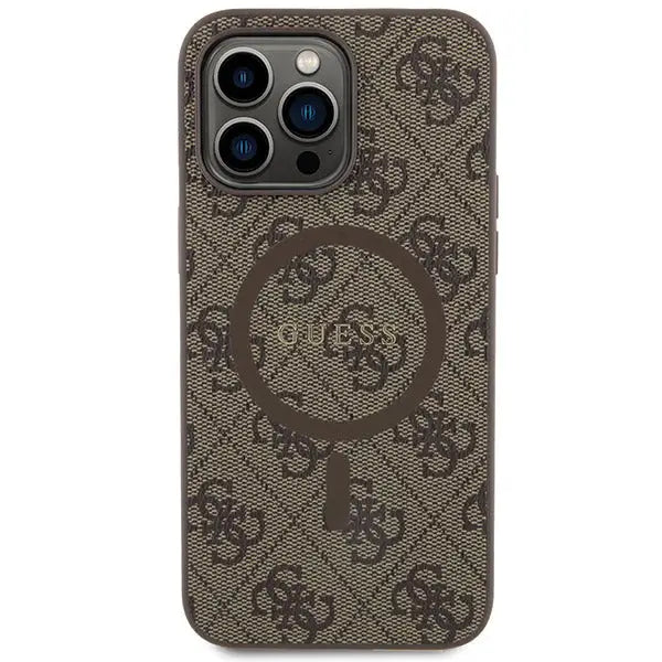 Guess 4G Collection Leather Metal Logo MagSafe Case for iPhone 13 Pro / iPhone 13 - Brown - Cell phone cases