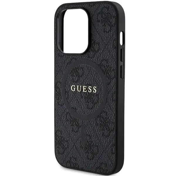 Guess 4G Collection Leather Metal Logo MagSafe Case for iPhone 14 Pro Max - Black - Cell phone cases